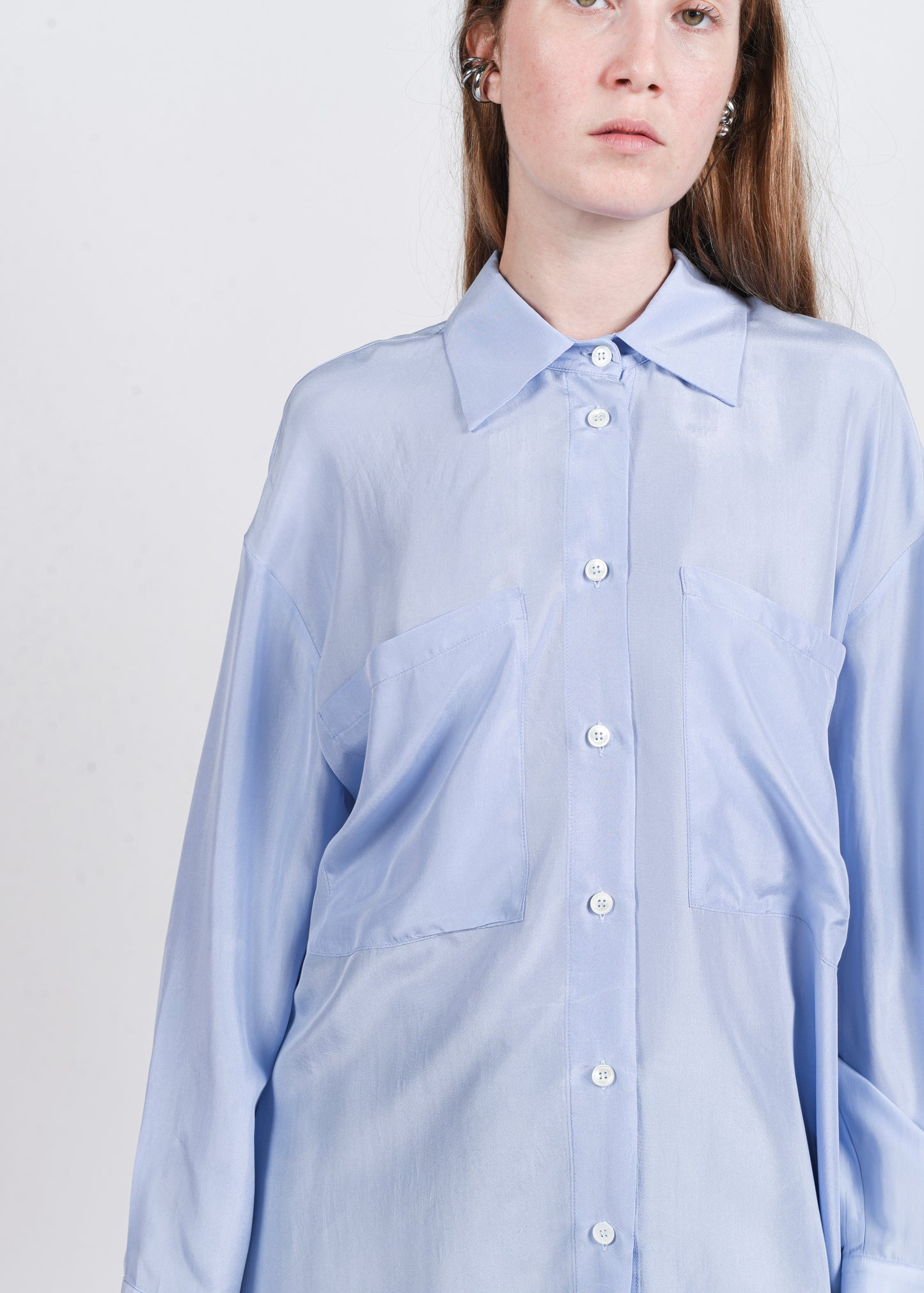 Oversized Silk Shirt - Sky