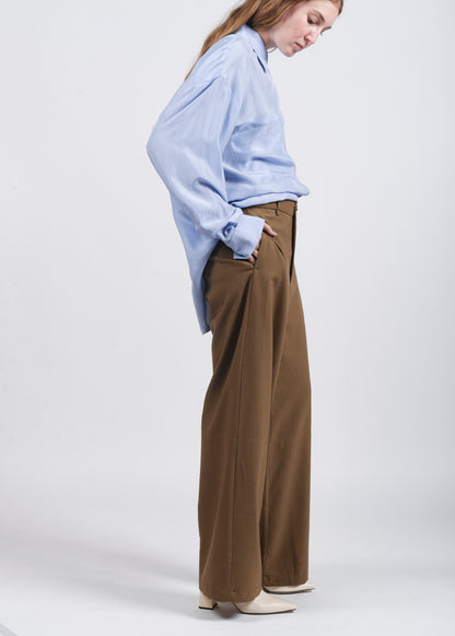 High-Waist Wide-Leg Trousers - Oil