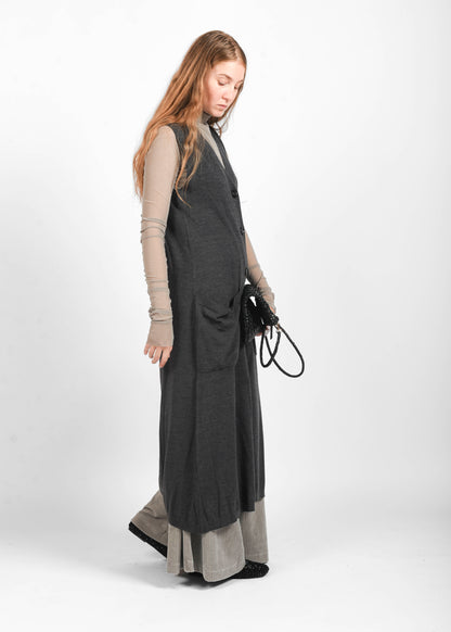 Long Wool Cardigan - Storm Grey