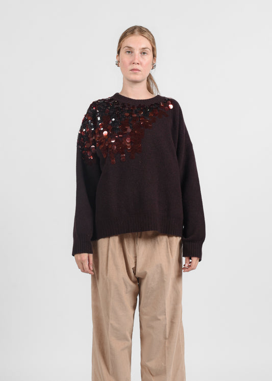 Wool Sweatshirt Paillettes - Bordeaux