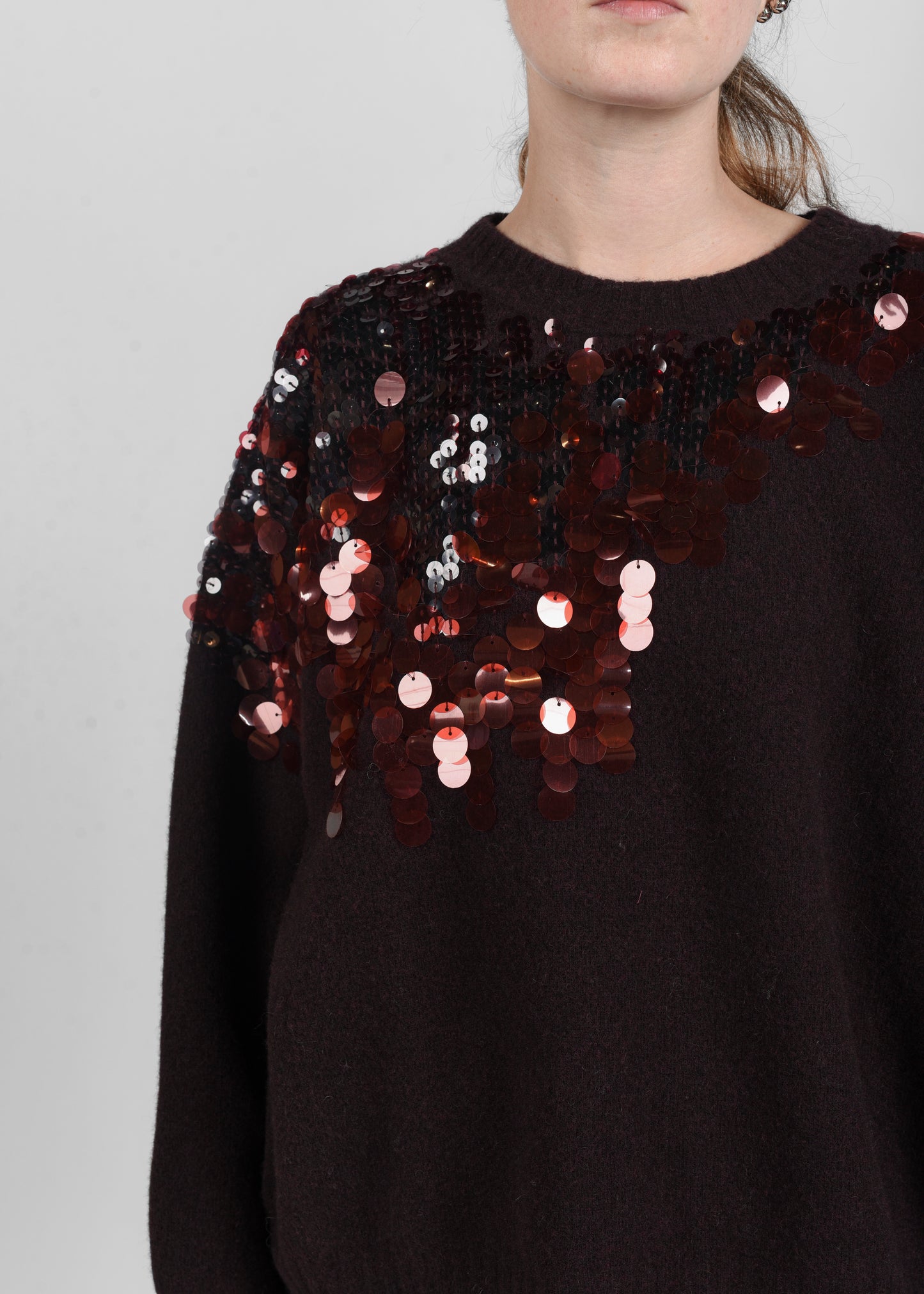 Wool Sweatshirt Paillettes - Bordeaux