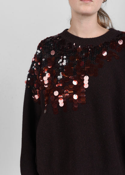 Wool Sweatshirt Paillettes - Bordeaux