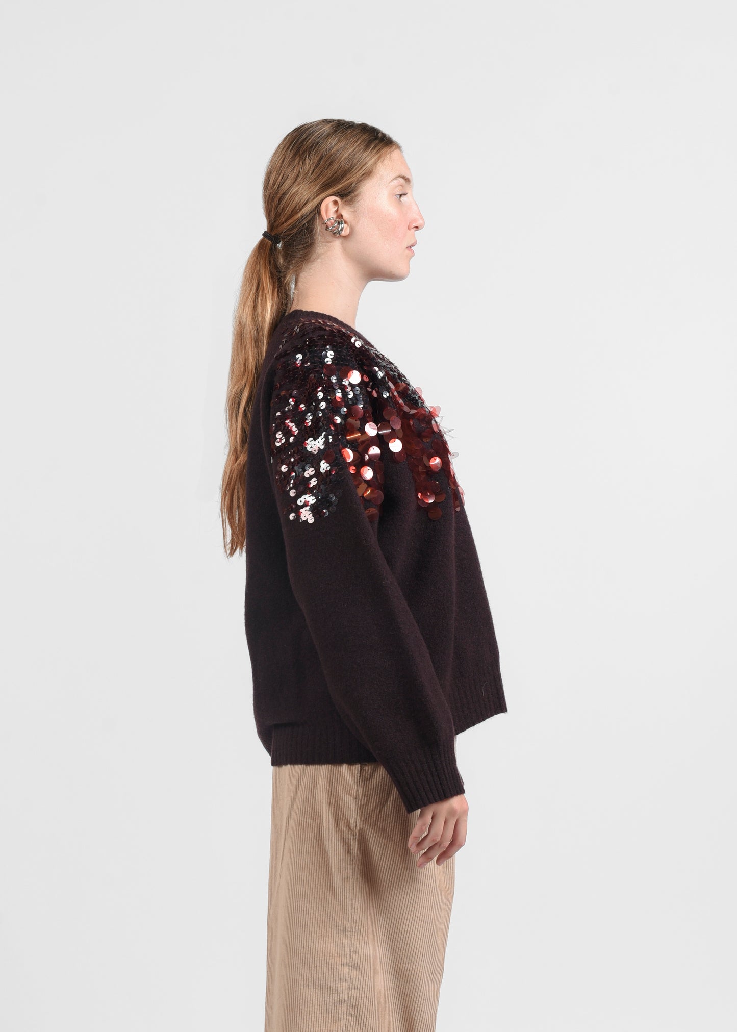 Wool Sweatshirt Paillettes - Bordeaux