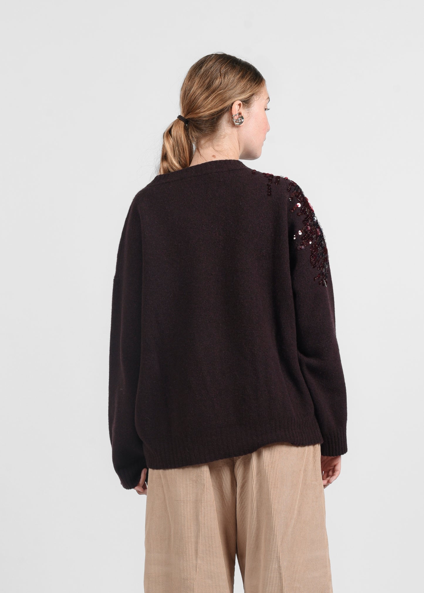 Wool Sweatshirt Paillettes - Bordeaux