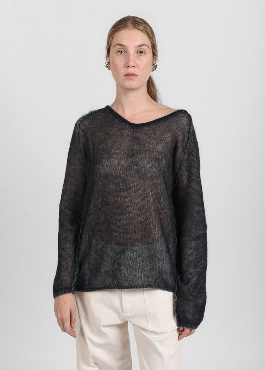 Mock Neck Double Sweater - Navy