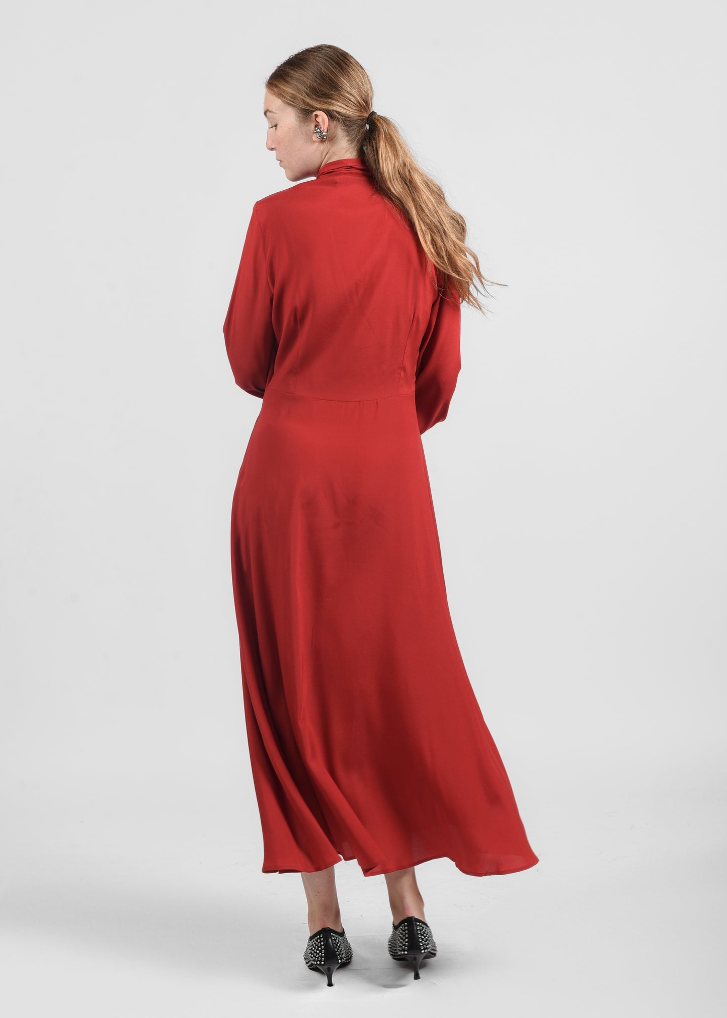 Long Silk Dress with Bow - Rosso