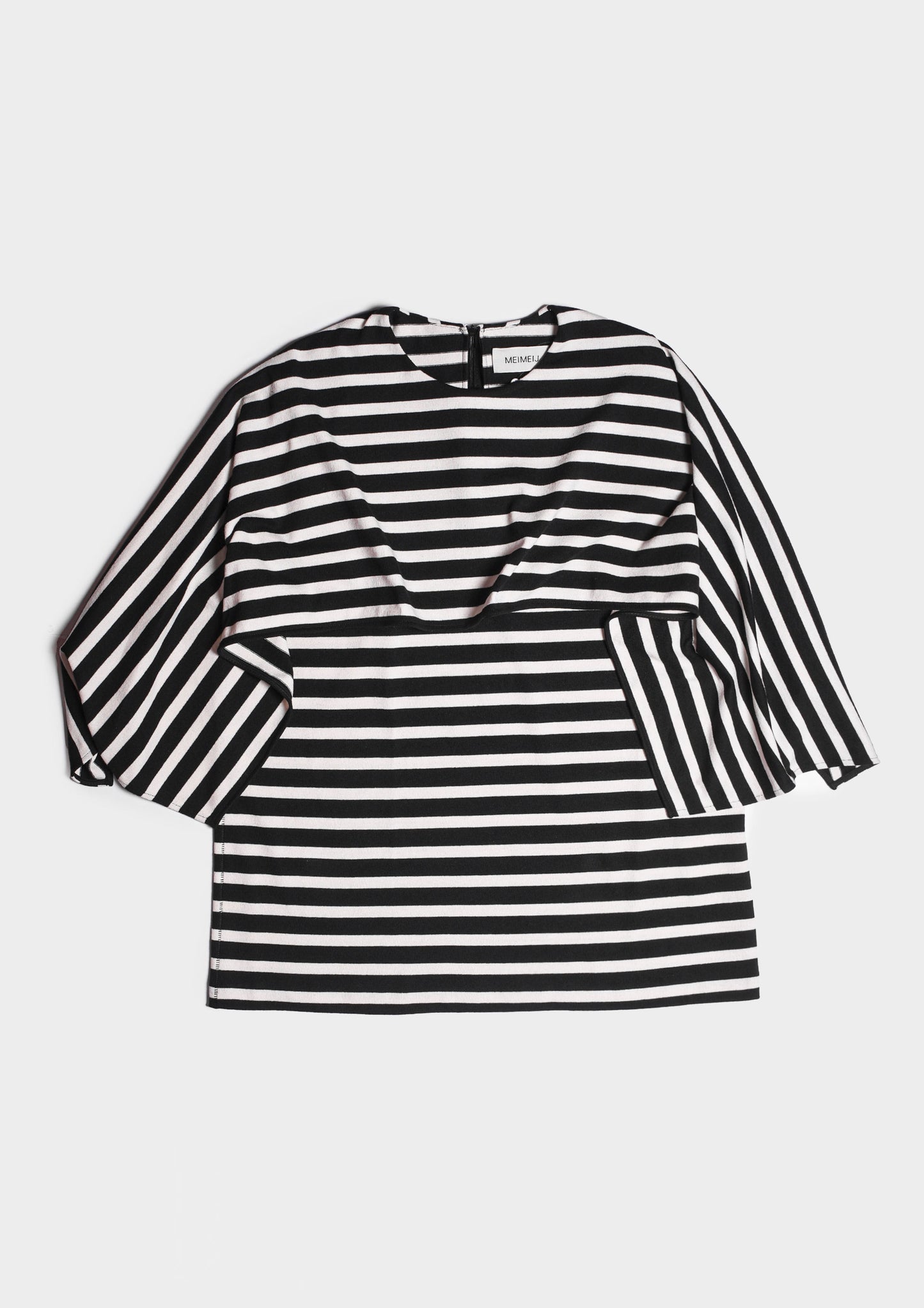Striped Tank Top with Cape Detail - Bianco/Nero