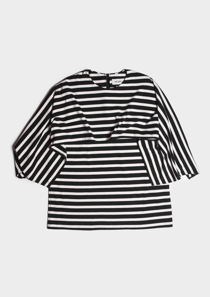 Striped Tank Top with Cape Detail - Bianco/Nero