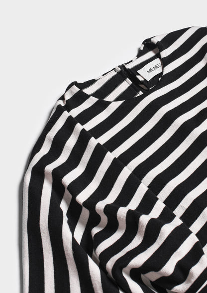 Striped Tank Top with Cape Detail - Bianco/Nero
