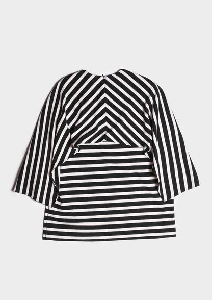 Striped Tank Top with Cape Detail - Bianco/Nero