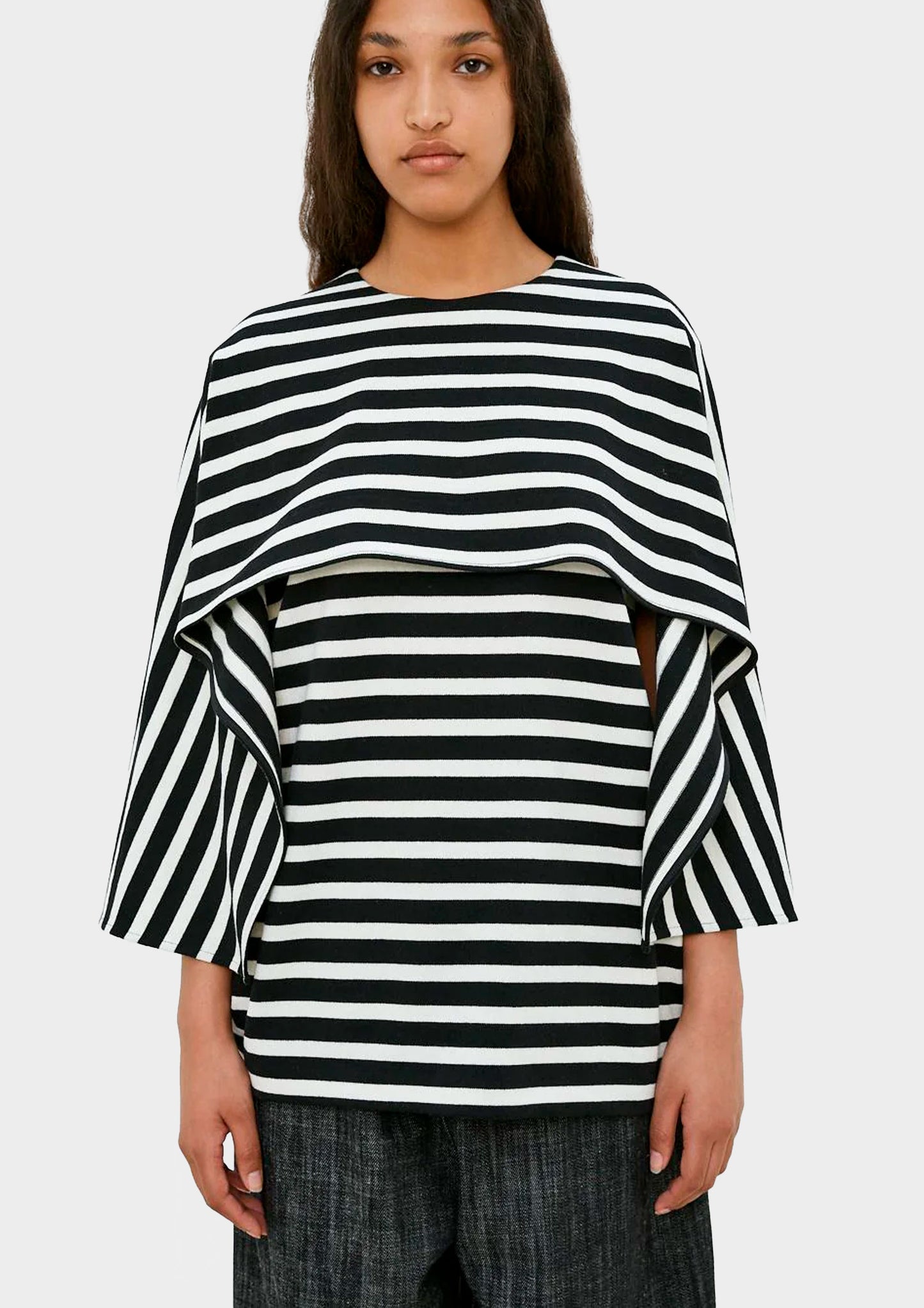 Striped Tank Top with Cape Detail - Bianco/Nero