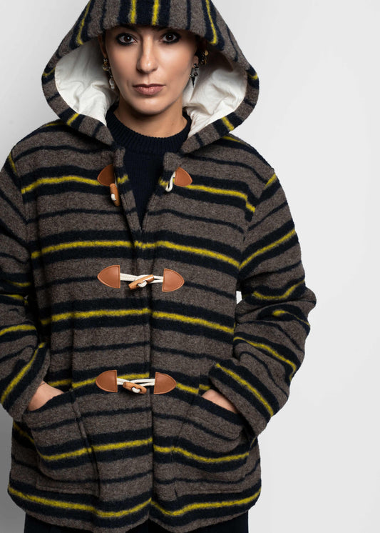 Hooded Toggle Coat - Grigio/Blu