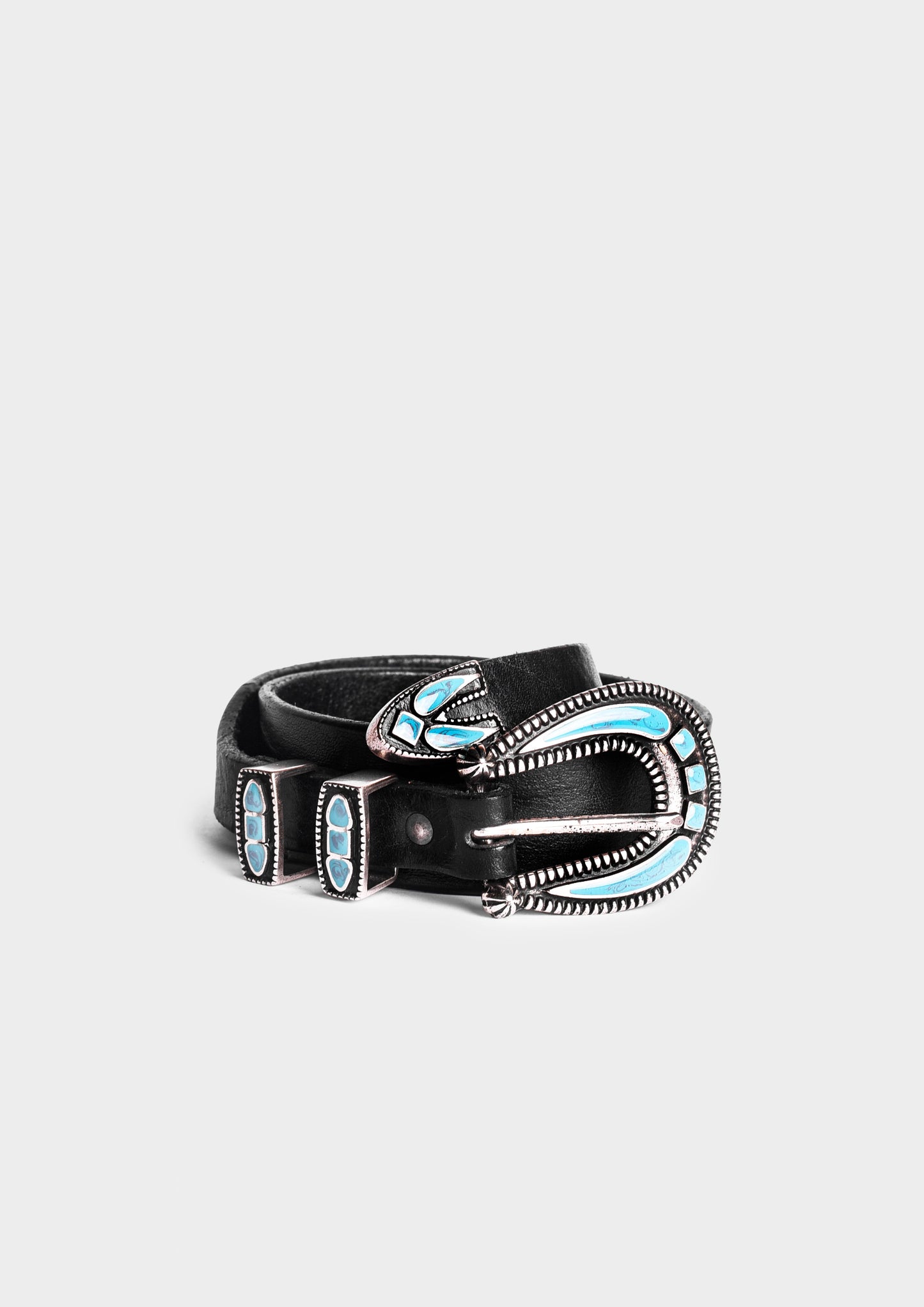 Black Leather Belt with Turquoise Buckle