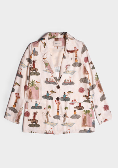 Silk Blazer with Collage Print