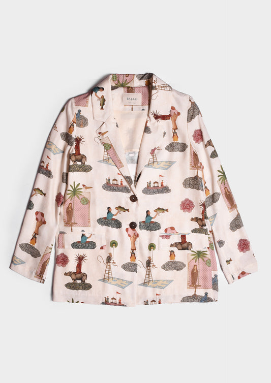 Silk Blazer with Collage Print