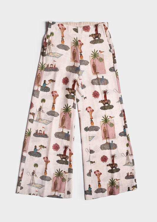 Silk Pants with Collage Print