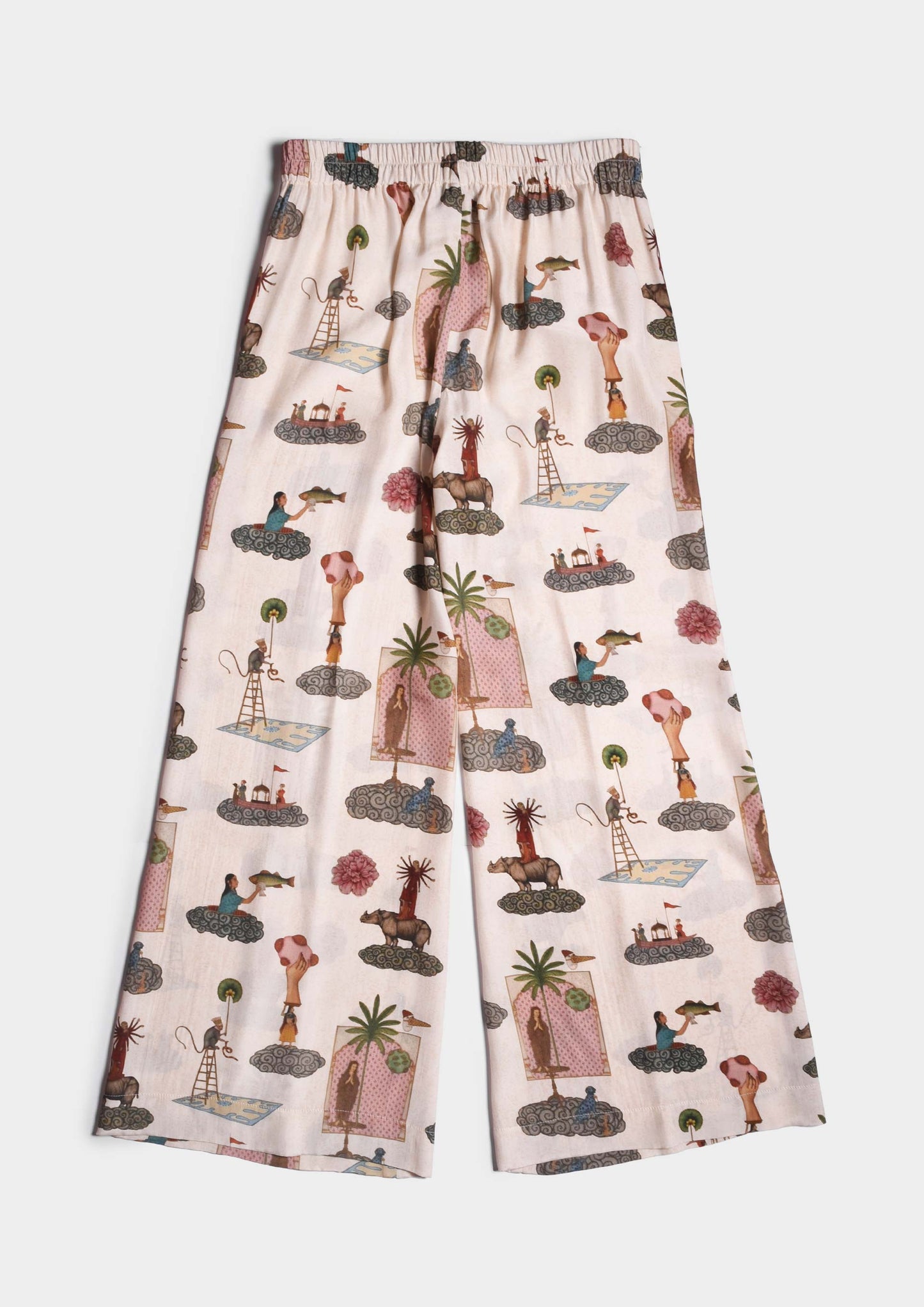 Silk Pants with Collage Print