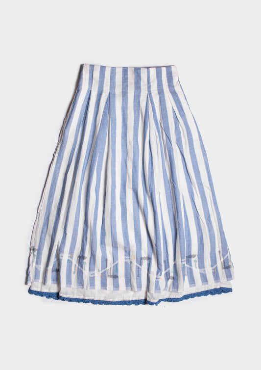 Flower Jamdani Midi Skirt - Bianco/Azzurro