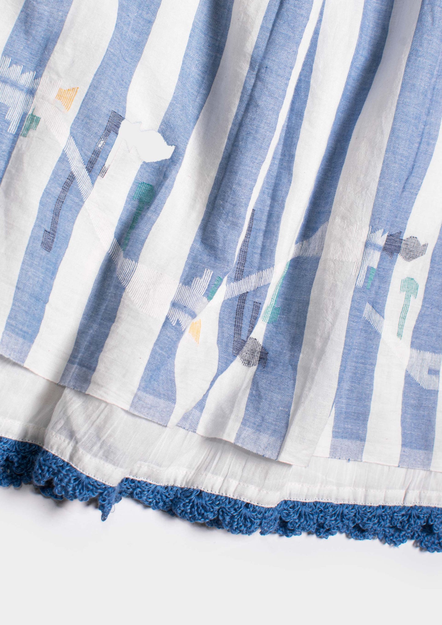 Flower Jamdani Midi Skirt - Bianco/Azzurro