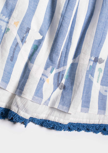 Flower Jamdani Midi Skirt - Bianco/Azzurro