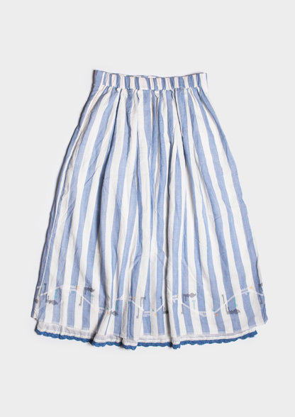 Flower Jamdani Midi Skirt - Bianco/Azzurro