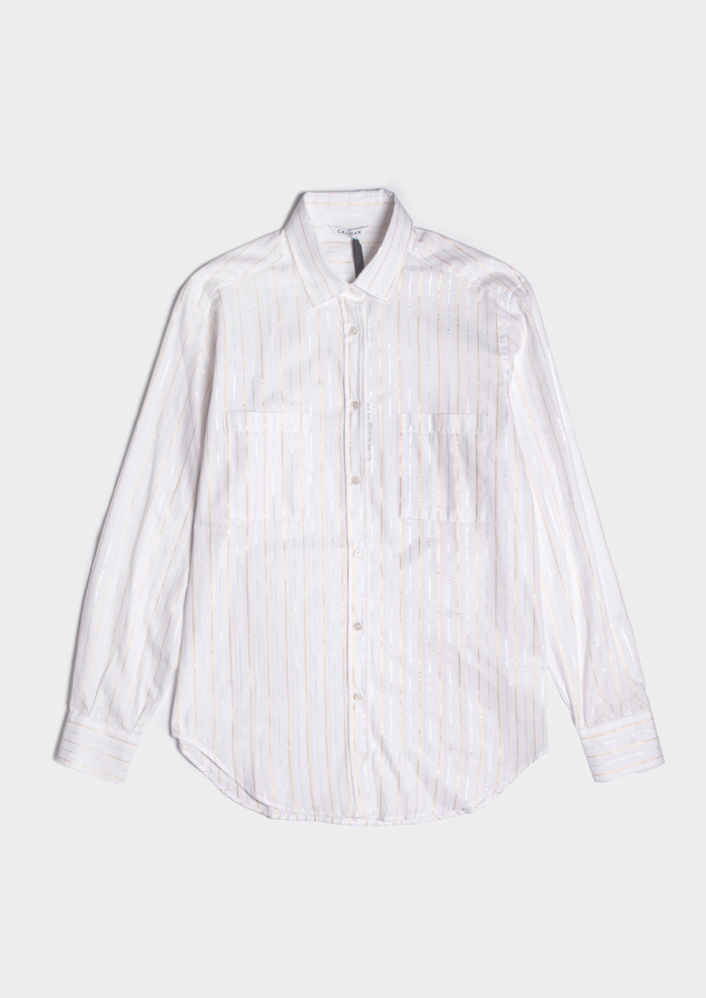 Oversized Shirt with Lurex Stripes - Latte/Oro/Argento