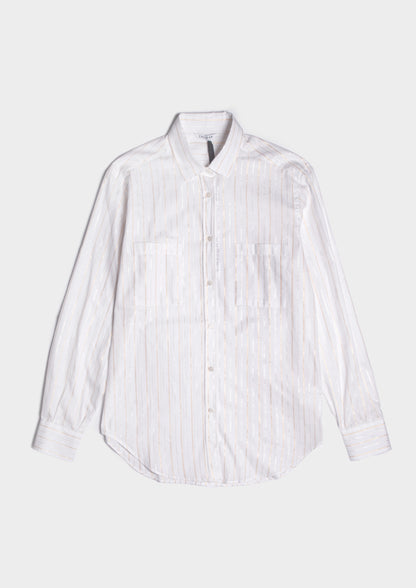 Oversized Shirt with Lurex Stripes - Latte/Oro/Argento