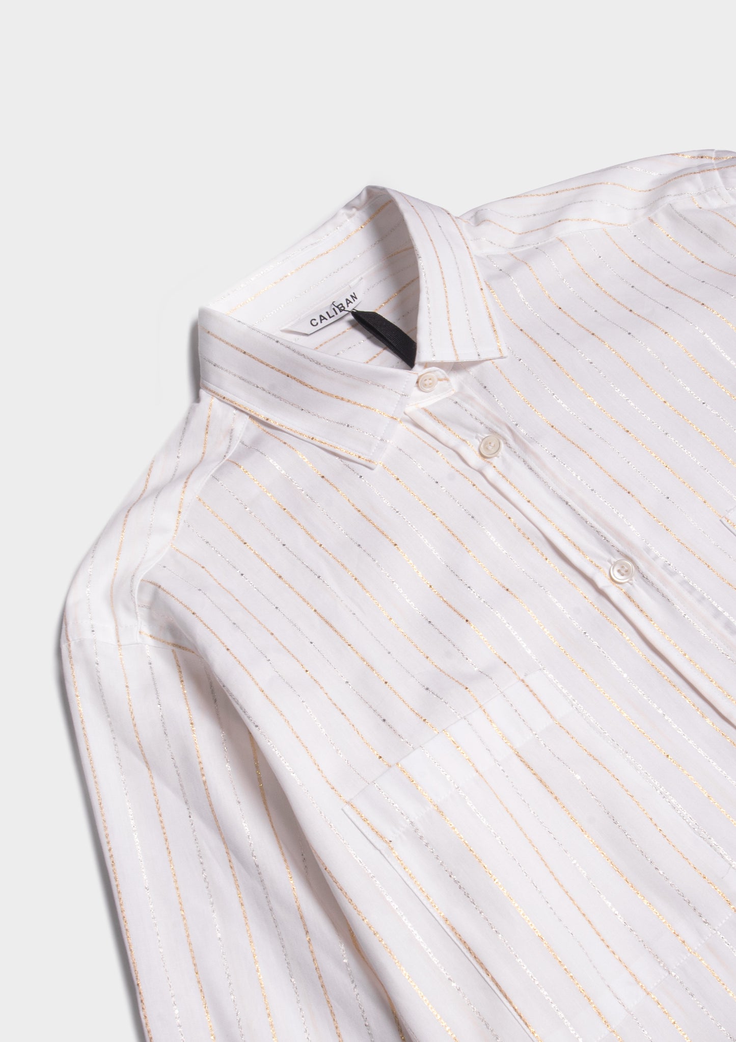 Oversized Shirt with Lurex Stripes - Latte/Oro/Argento