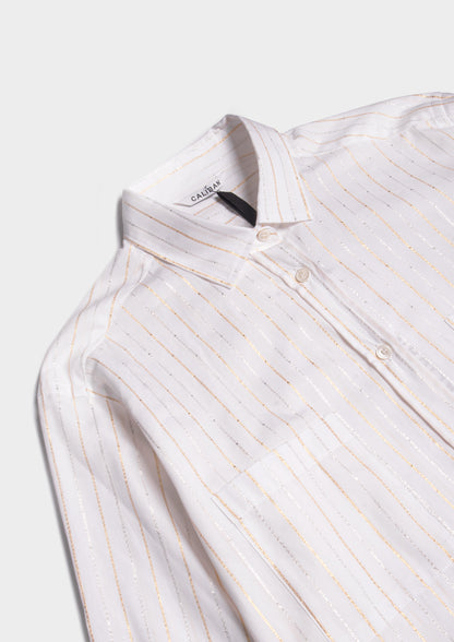 Oversized Shirt with Lurex Stripes - Latte/Oro/Argento