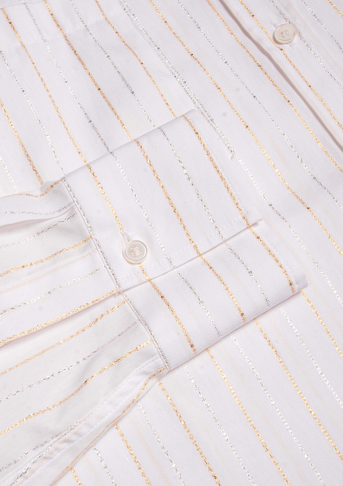 Oversized Shirt with Lurex Stripes - Latte/Oro/Argento