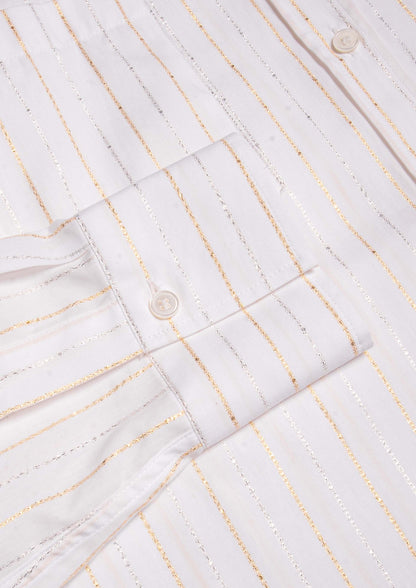 Oversized Shirt with Lurex Stripes - Latte/Oro/Argento