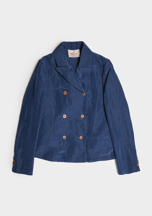Fitted Double-Breasted Jacket - Cobalto