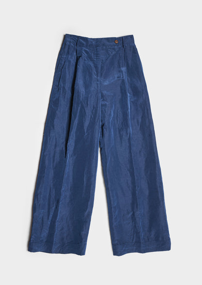 Wide-Leg Pleated Trousers - Cobalto