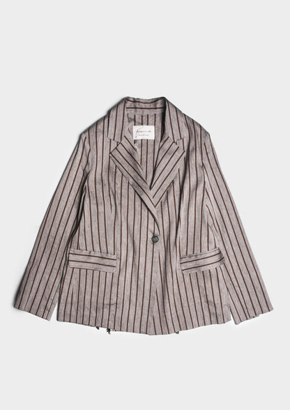 Linen-Viscose Pinstripe Blazer - Brown