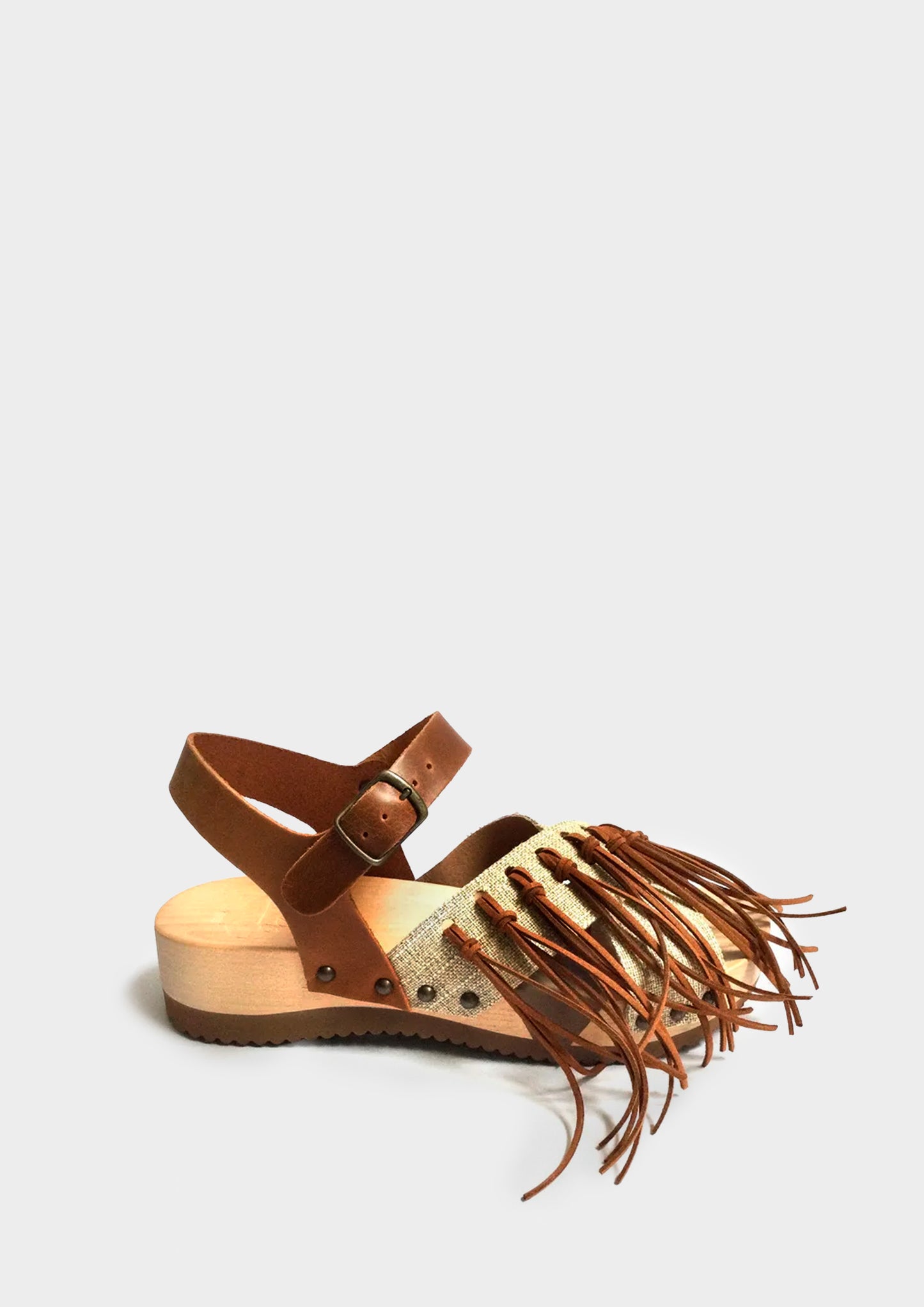 Fringed Leather and Fabric Clogs - Lino