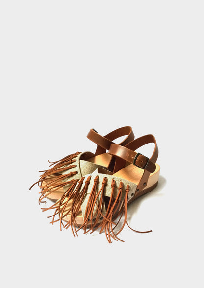 Fringed Leather and Fabric Clogs - Lino