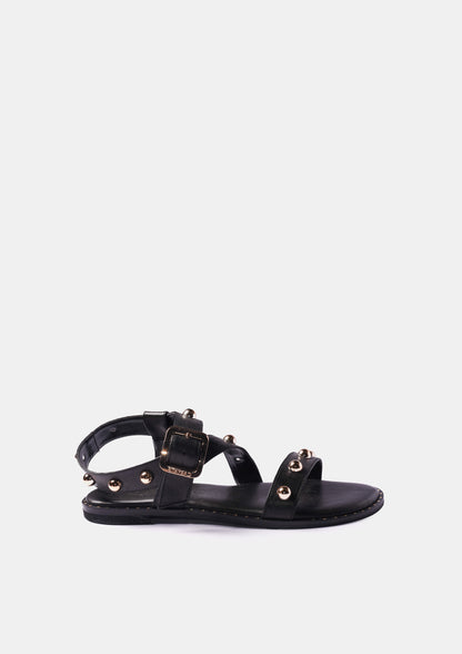 Studded Leather Sandals - Black