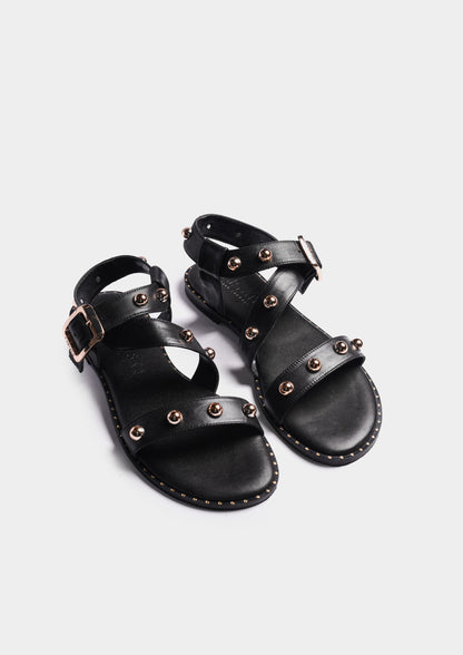 Studded Leather Sandals - Black