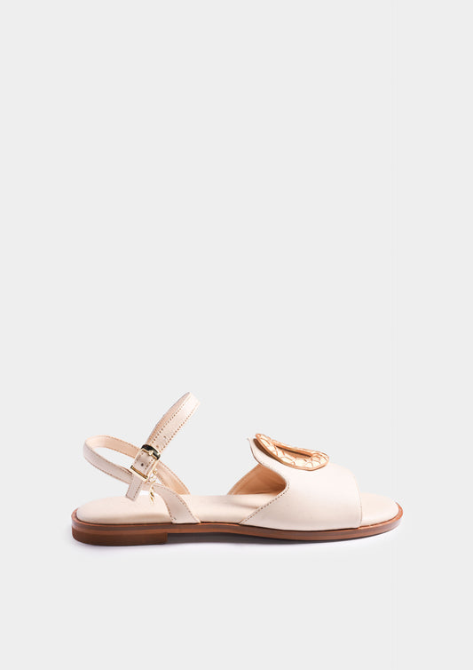 Leather Sandals with Metal Ring - Off White