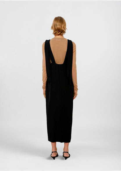 Long Asymmetric Strap Dress - Black
