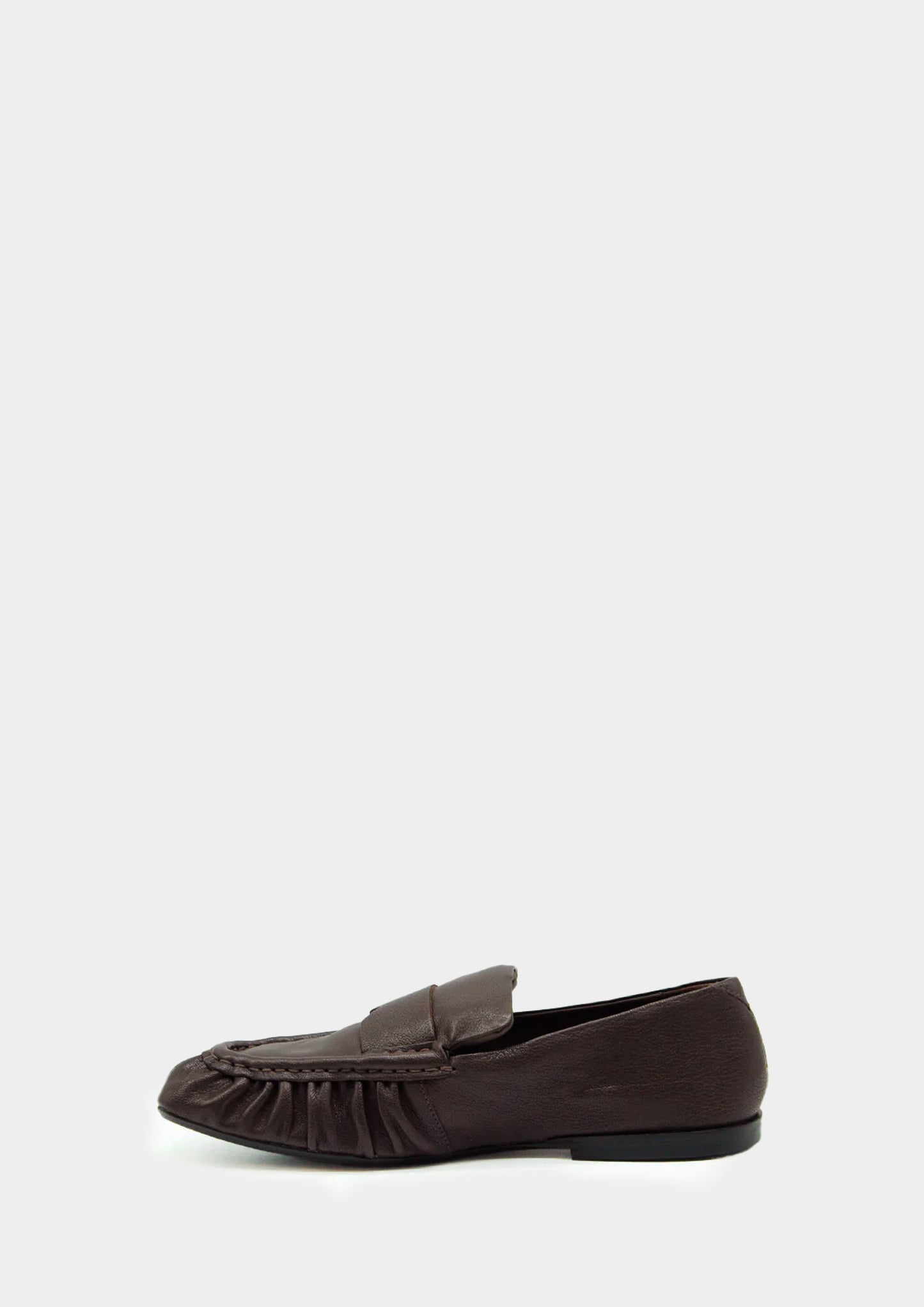 Leather Loafer with Gathered Sides - Cocoa
