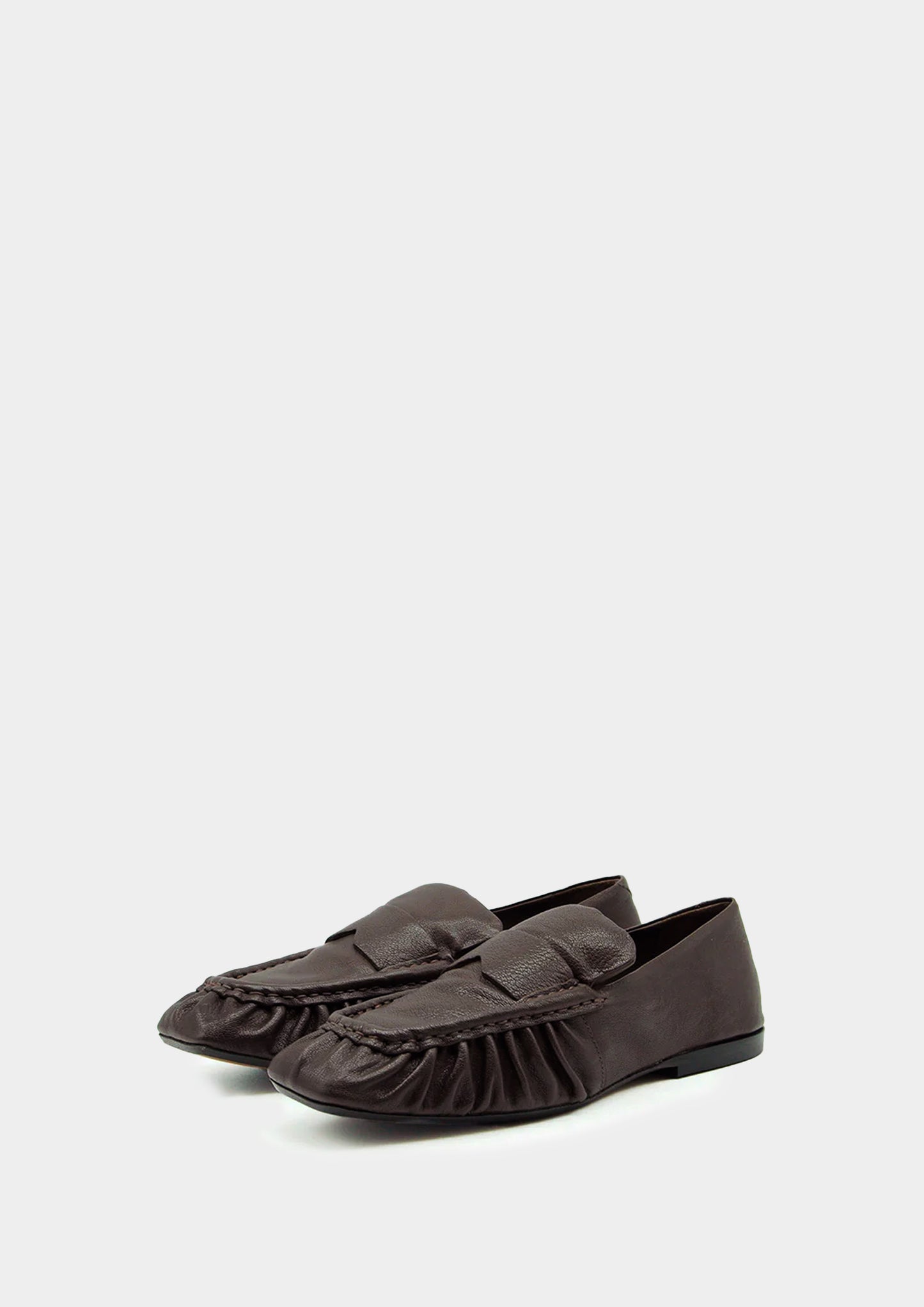 Leather Loafer with Gathered Sides - Cocoa
