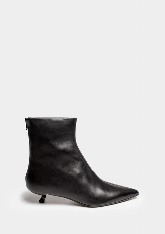 Leather Pointed Ankle Boot - Black