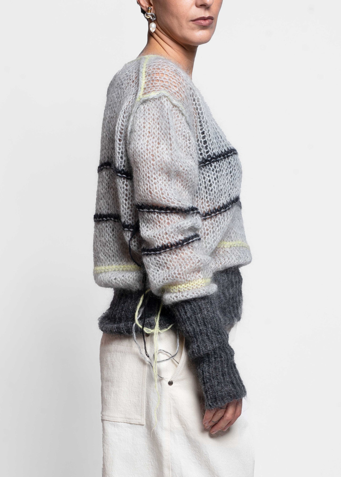 Oversized Striped Sweater - Grey