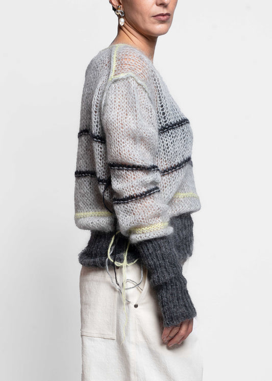 Oversized Striped Sweater - Grey