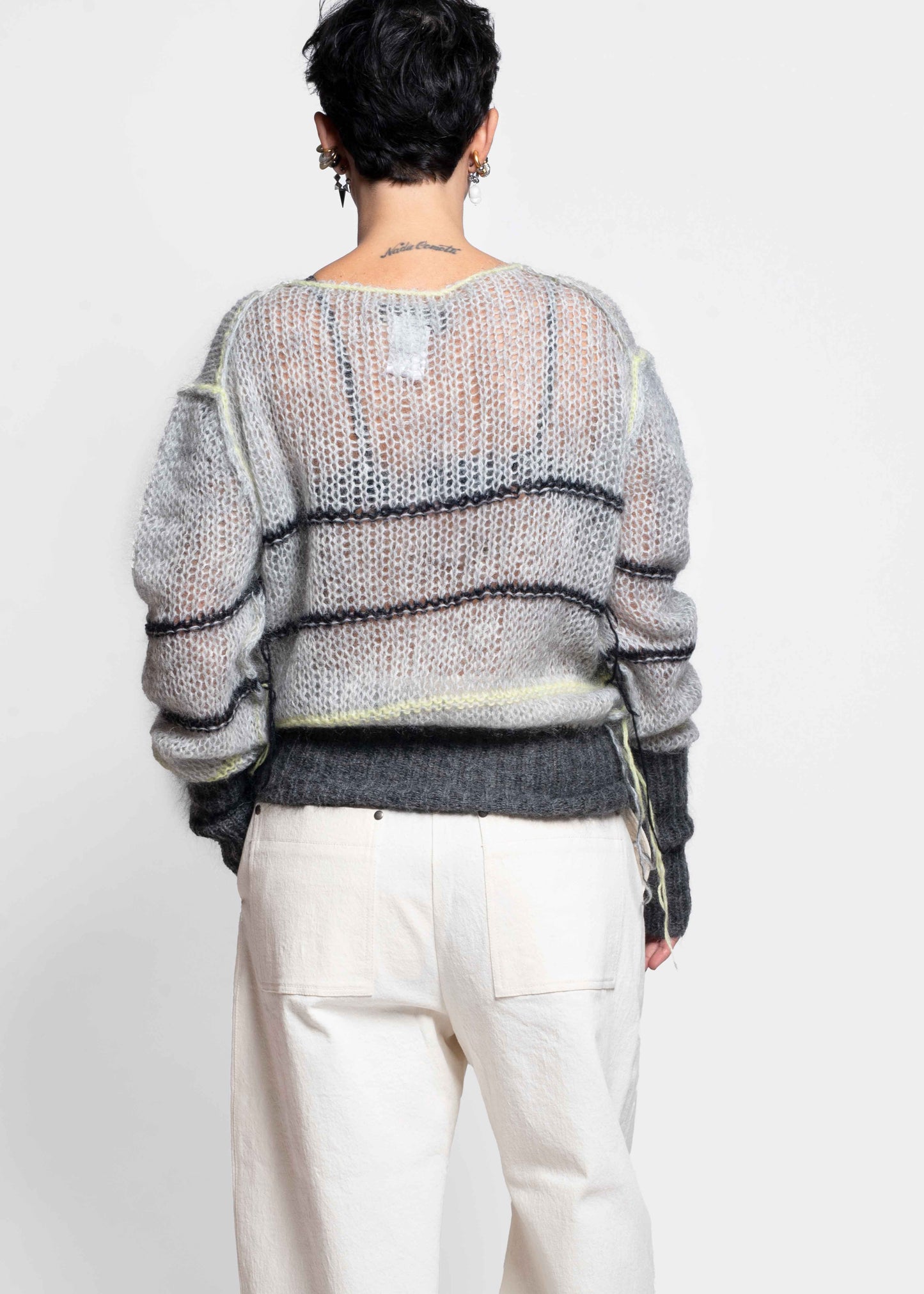 Oversized Striped Sweater - Grey