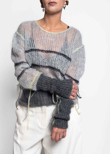 Oversized Striped Sweater - Grey