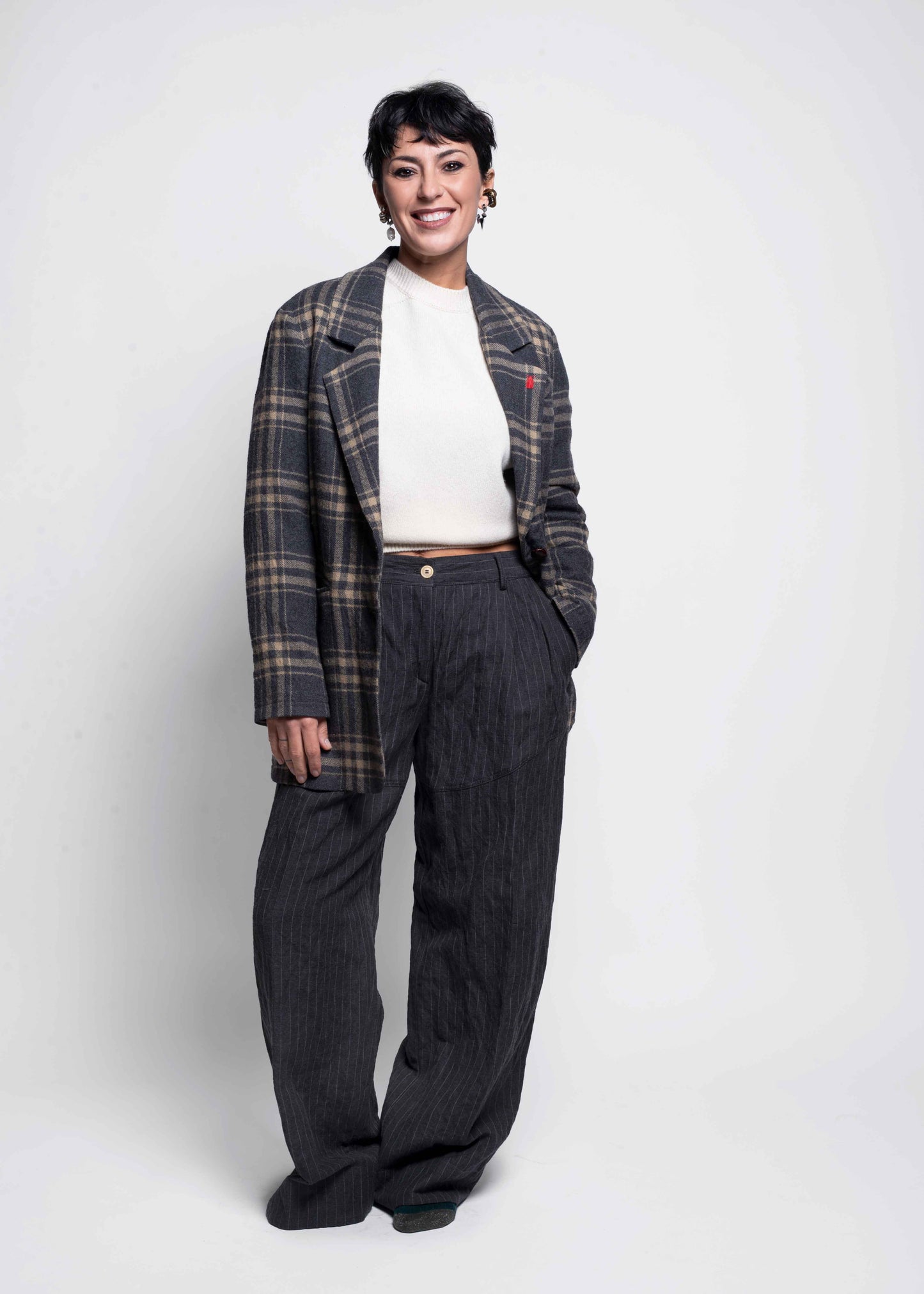 Checked Wool Jacket - Piombo/Beige