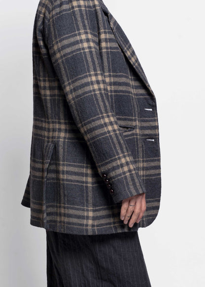 Checked Wool Jacket - Piombo/Beige
