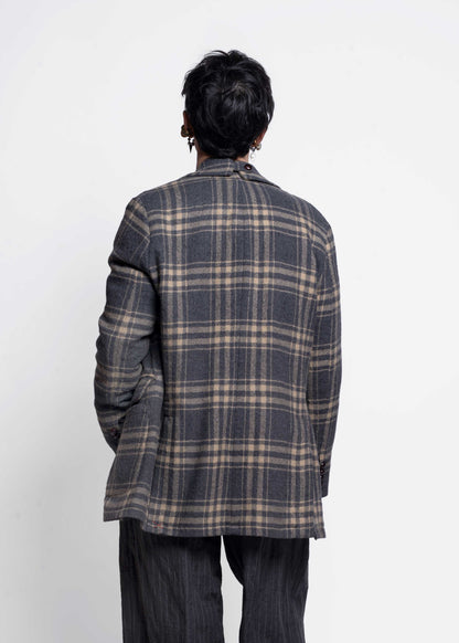 Checked Wool Jacket - Piombo/Beige